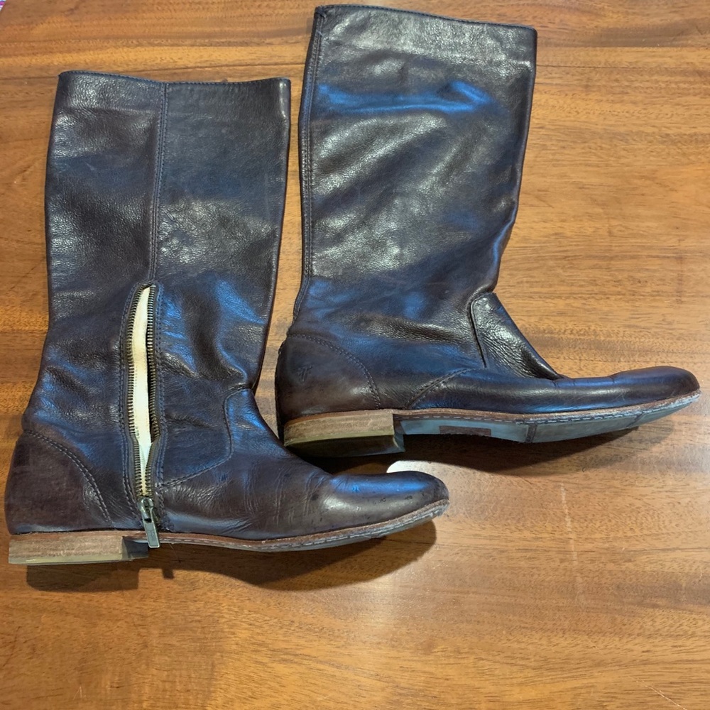 Frye Brown Leather Mid-Calf Zip Boots
